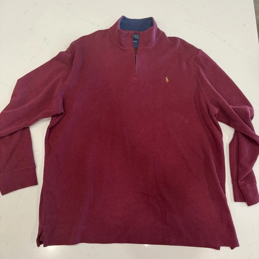 Polo Ralph Lauren Sweater Men's Quarter Zip Maroon Estate Rib -XXL